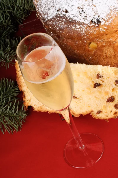 Christmas composition with panettone and spumante — Stock Photo, Image