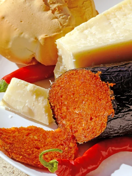 stock image Bread, cheese and salami