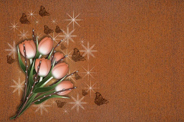 Sechs braune Tulpen mit Rosthintergrund — Stockfoto