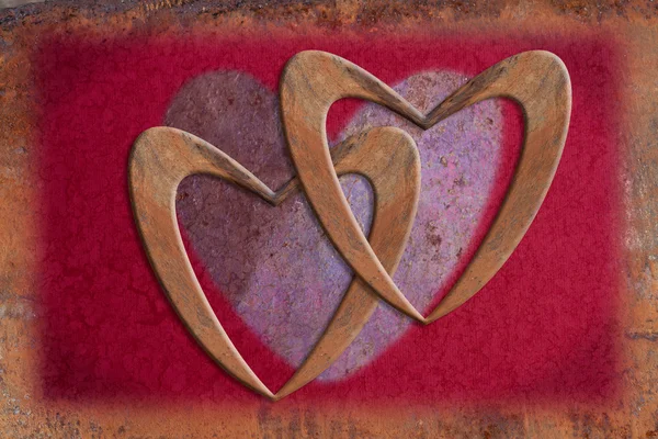 Valentine karta se dvěma srdce — Stock fotografie