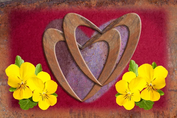 Alla hjärtans-kort med hjärtan och blommor — Stockfoto