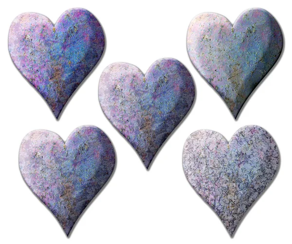 5 textured isolated purple heart — Stock Photo, Image