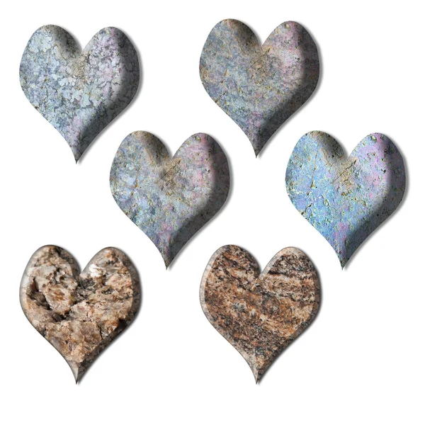 6 texturou izolované fialová hnědá srdce — Stock fotografie