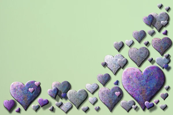 Zelené valentinecard s Purpurové srdce — Stock fotografie