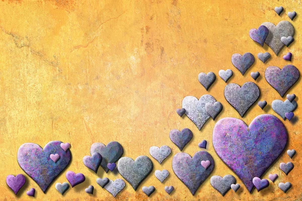 Gul valentinecard med lila hjärta绳访问 — Stockfoto