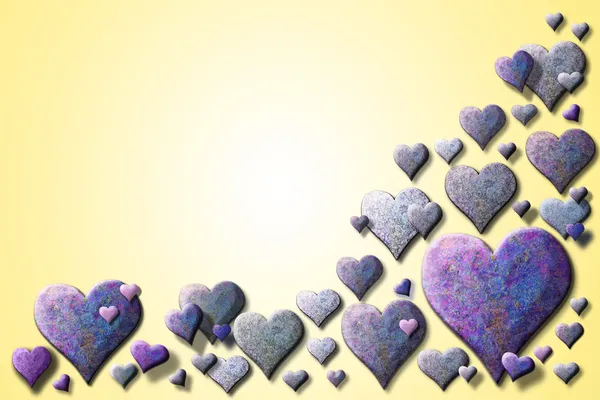Gul valentinecard med lila hjärta绳访问 — Stockfoto