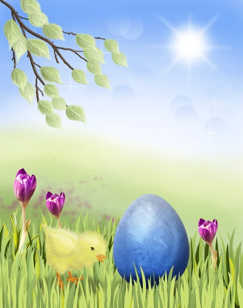 Osterhuhn mit blauem Ei — Stockfoto