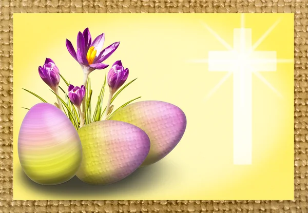 Crocus and egg with cross — Stock Photo, Image