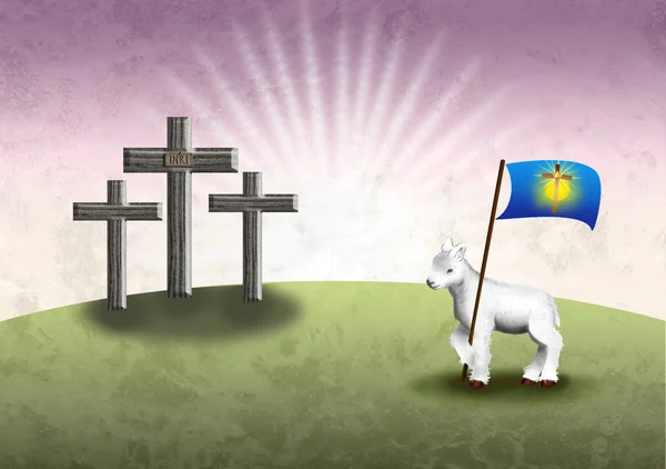 Gods lamb and the easter victory banner — Stock Photo, Image