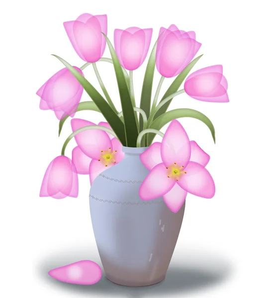 Pink tulips in a flower vase — Stock Photo, Image