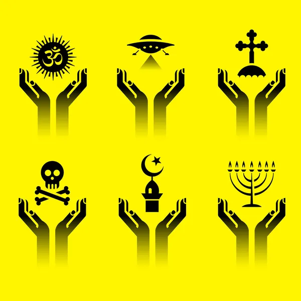 Handen met religie symbolen — Stockvector