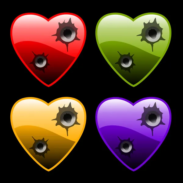 Hearts with bullet holes — Stock Vector