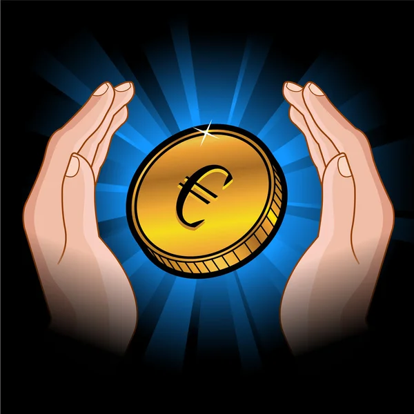 Coin in hands — Stock Vector