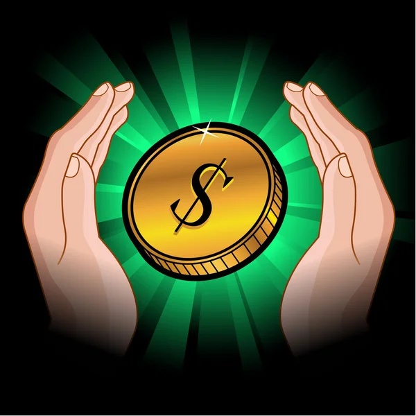 Coin in handen — Stockvector