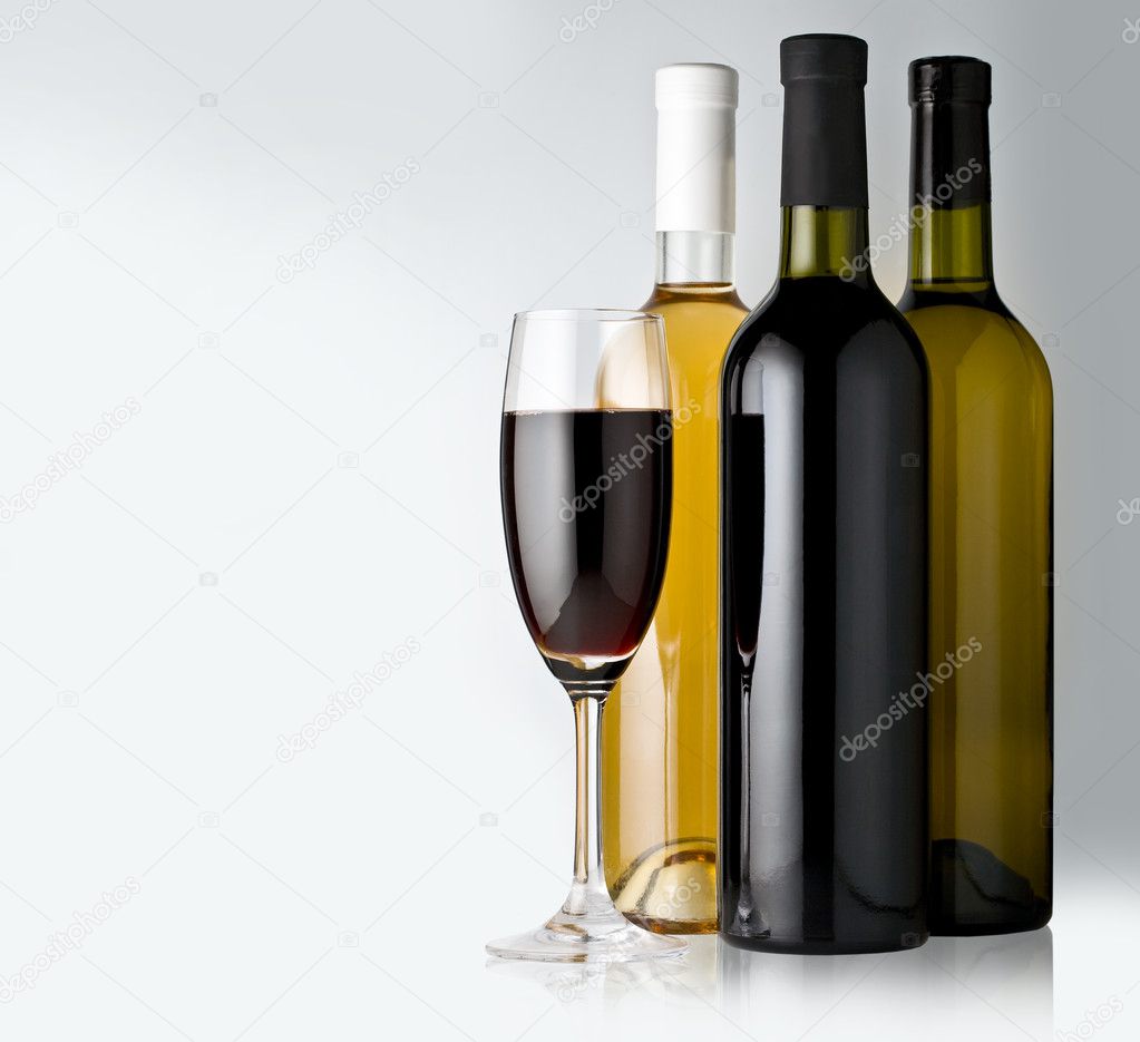 White and red wine bottles