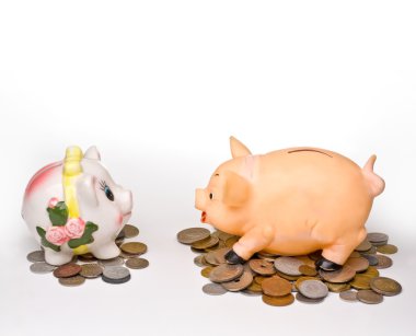 Conversation of two piggy banks clipart