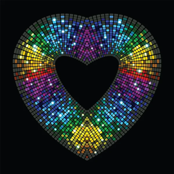 Multicolor lichten disco groot helder hart — Stockvector