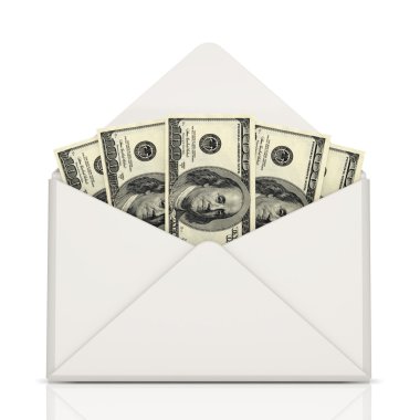 Open Envelope with money on white background clipart