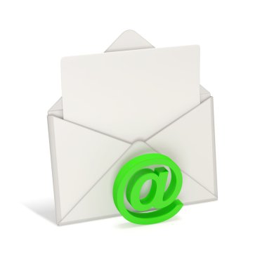 zarf ve boş mektup e-posta simgesi beyaz zemin üzerine açın