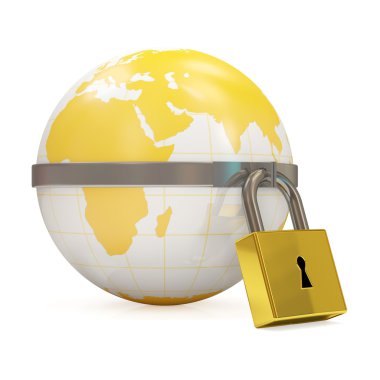 Globe with Lock on white background clipart