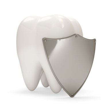 Teeth with metal shield on white background (Teeth Protection Concept) clipart