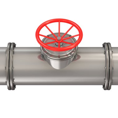 Metal Pipeline with Red Valve isolated on white background clipart