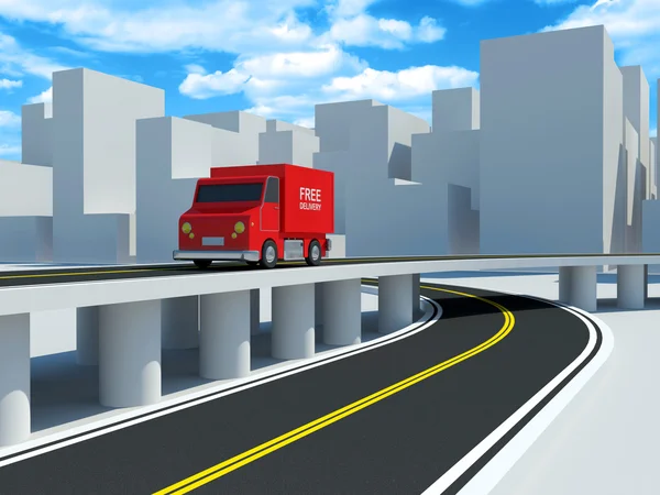 Entrega Van en la carretera en la ciudad (Concepto de entrega ) — Foto de Stock