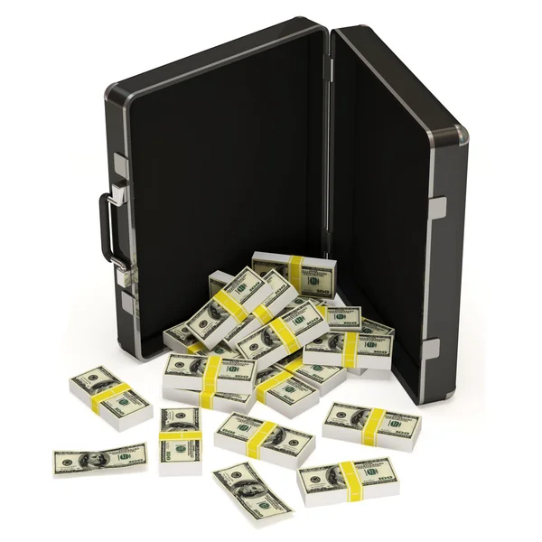 Offener Koffer mit Dollars auf dem Boden — Stockfoto