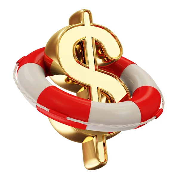 Roter Rettungsring mit Dollarzeichen isoliert auf weißem Hintergrund — Stockfoto
