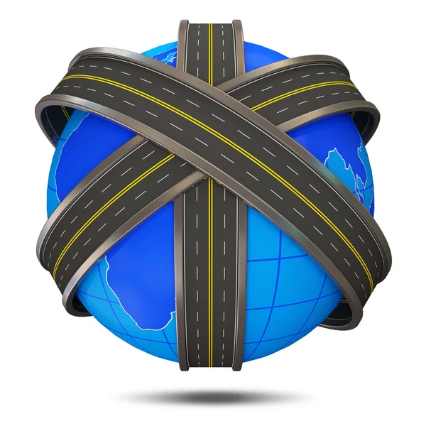 Asphalted Road around Earth Globe isolated on white background — Stock Photo, Image