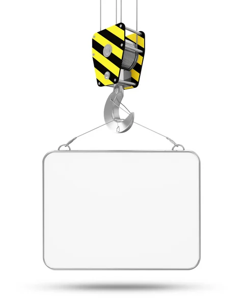 Crane Hook with Blank Board isolated on white background — Stock Photo, Image