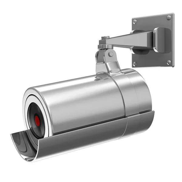 Câmera de segurança metálica isolada no fundo branco — Fotografia de Stock