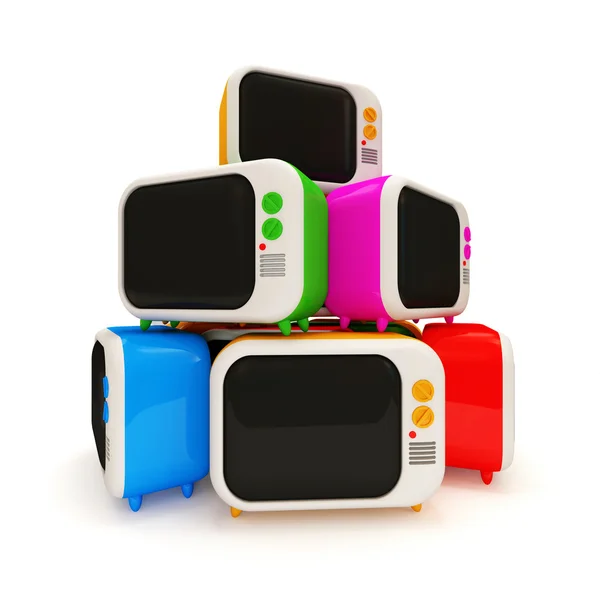 Heap of Colorful Retro TV no fundo branco — Fotografia de Stock