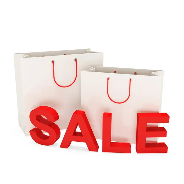 Sacos de compras com SALE Sign no fundo branco — Fotografia de Stock