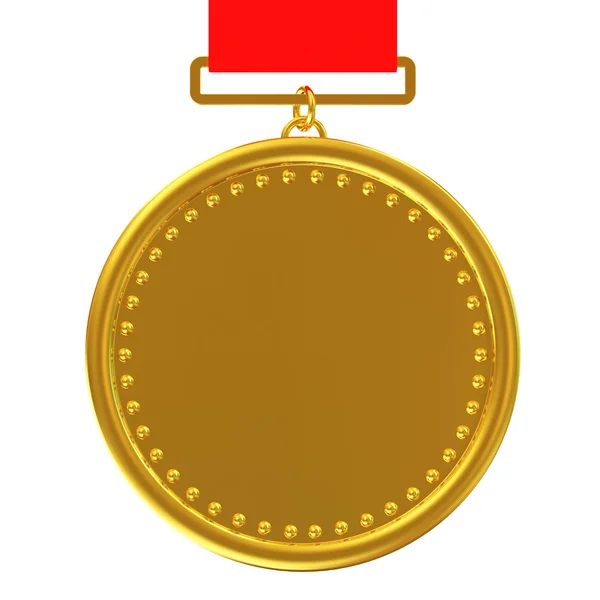 Medalha de ouro com fita vermelha isolada sobre fundo branco — Fotografia de Stock