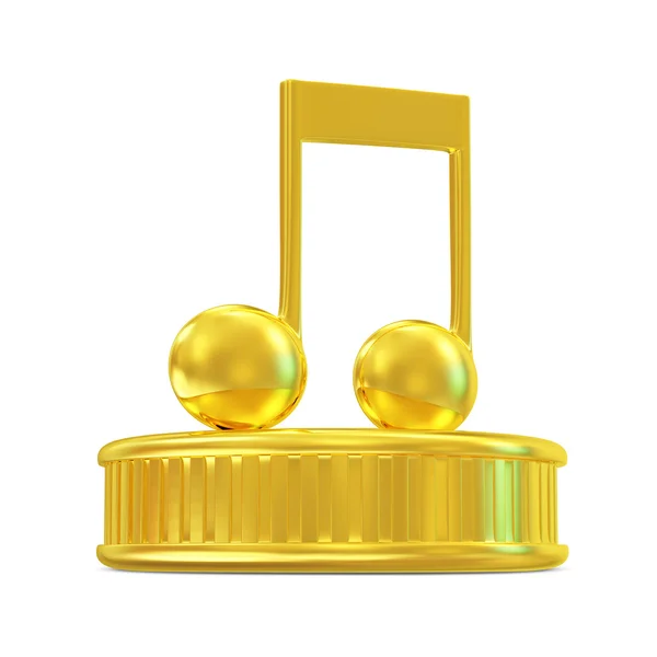 Goldene Note auf einem Podium isoliert auf weißem Hintergrund (Konzept des Musikpreises) — Stockfoto