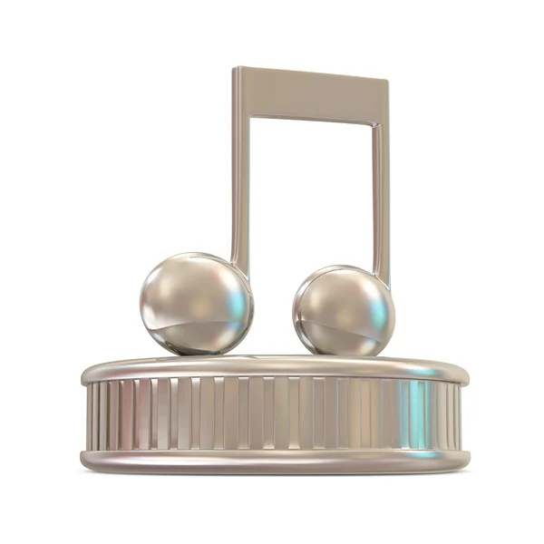 Silver Music Note su un podio isolato su sfondo bianco (Music Award Concept ) — Foto Stock