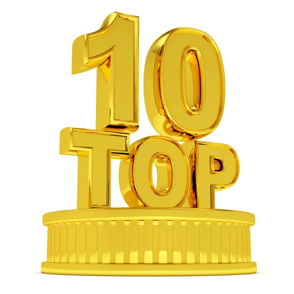 Beyaz arka plan üzerinde izole altın top 10 podyum — Stok fotoğraf