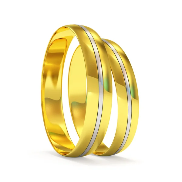 Золотые обручальные кольца с платиновой вставкой (Hight Resolution 3D Image ) — стоковое фото