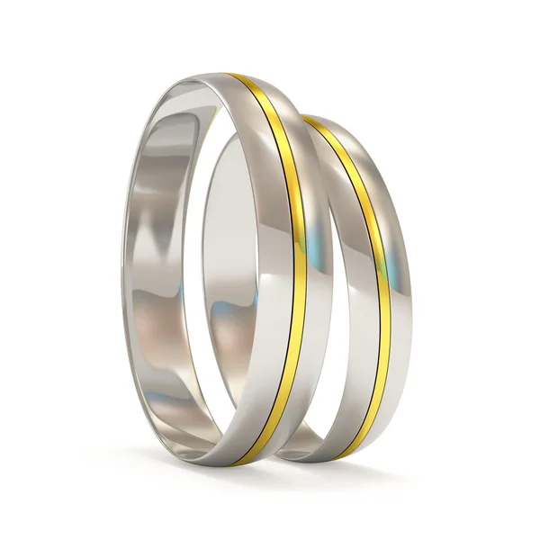 Anelli per matrimoni in platino con inserto dorato (Immagine 3D ad alta risoluzione ) — Foto Stock