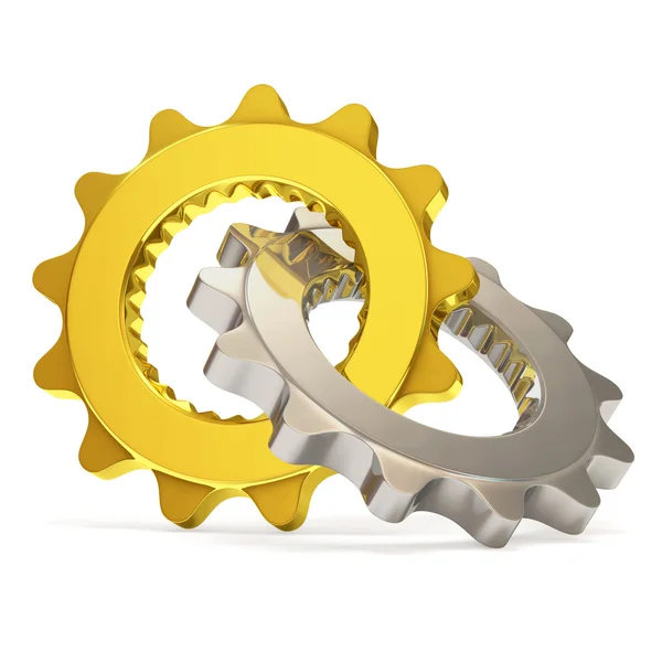 Golden and Silver Gears on white background — Stock Photo, Image