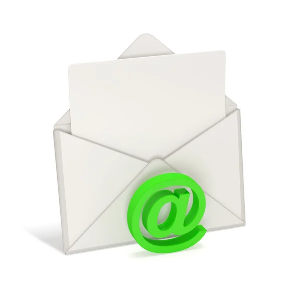 Abrir Envelope e letra em branco com símbolo de e-mail no fundo branco — Fotografia de Stock