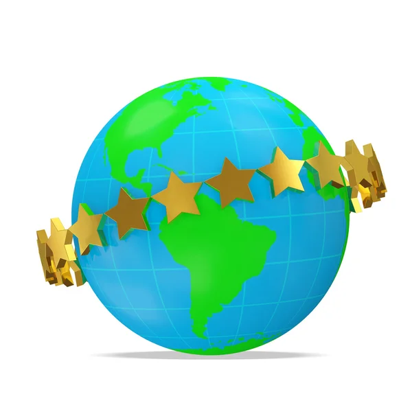 Gouden sterren groene wereldwijd op witte achtergrond — Stockfoto