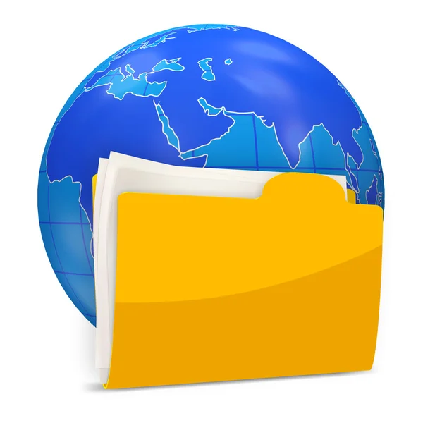 Globe with Folder isolated on white background — Stock Photo, Image