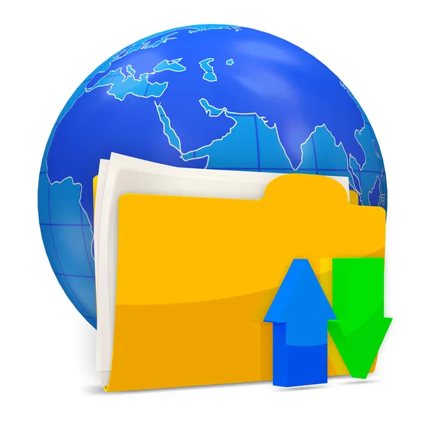 Globe with Folder and Arrows isolated on white background — Stock Photo, Image