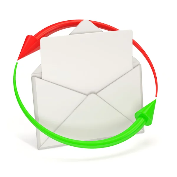 Open envelop en lege brief met pijlen op witte achtergrond — Stockfoto