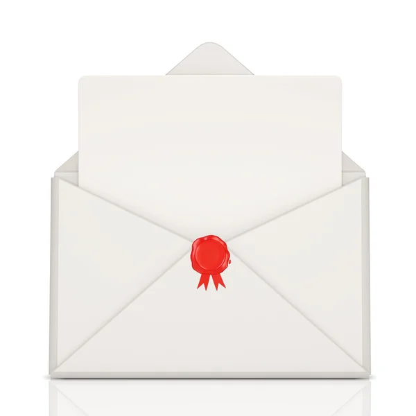 Otevřete obálku s voskem a prázdný dopis na bílém pozadí — Stock fotografie