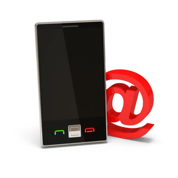 Dispositivo móvel com símbolo de e-mail no fundo branco — Fotografia de Stock