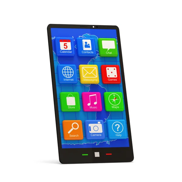 Touchscreen Smart Phone com ícones de aplicação isolados no fundo branco — Fotografia de Stock