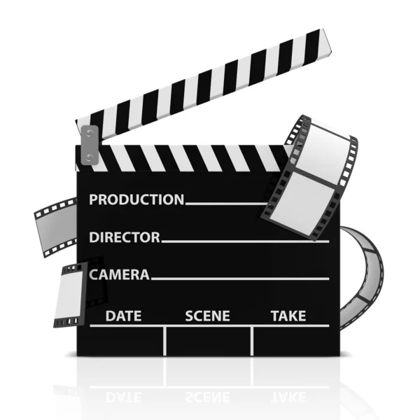 Bioscoop klap met Filmstrip geïsoleerd op witte achtergrond — Stockfoto